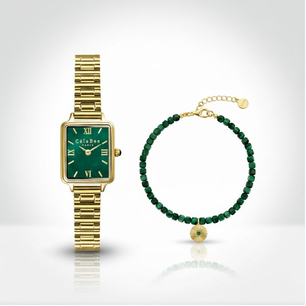 CélaBee Gold + Malachite Bracelet Set