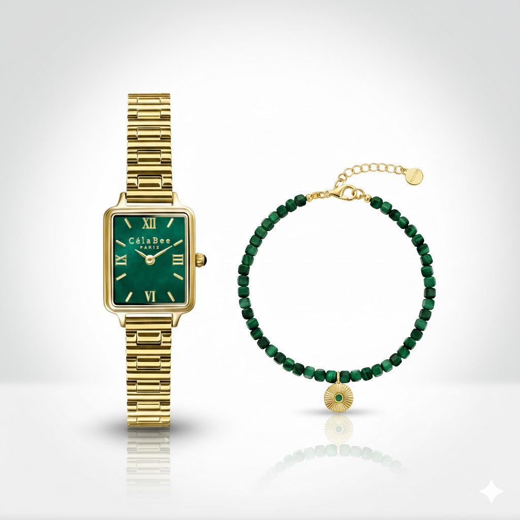 CélaBee Gold + Malachite Bracelet Set